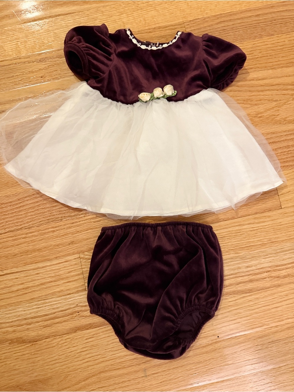 Vintage 1990s Baby Girl's Formal Velvet Dress With Bottoms